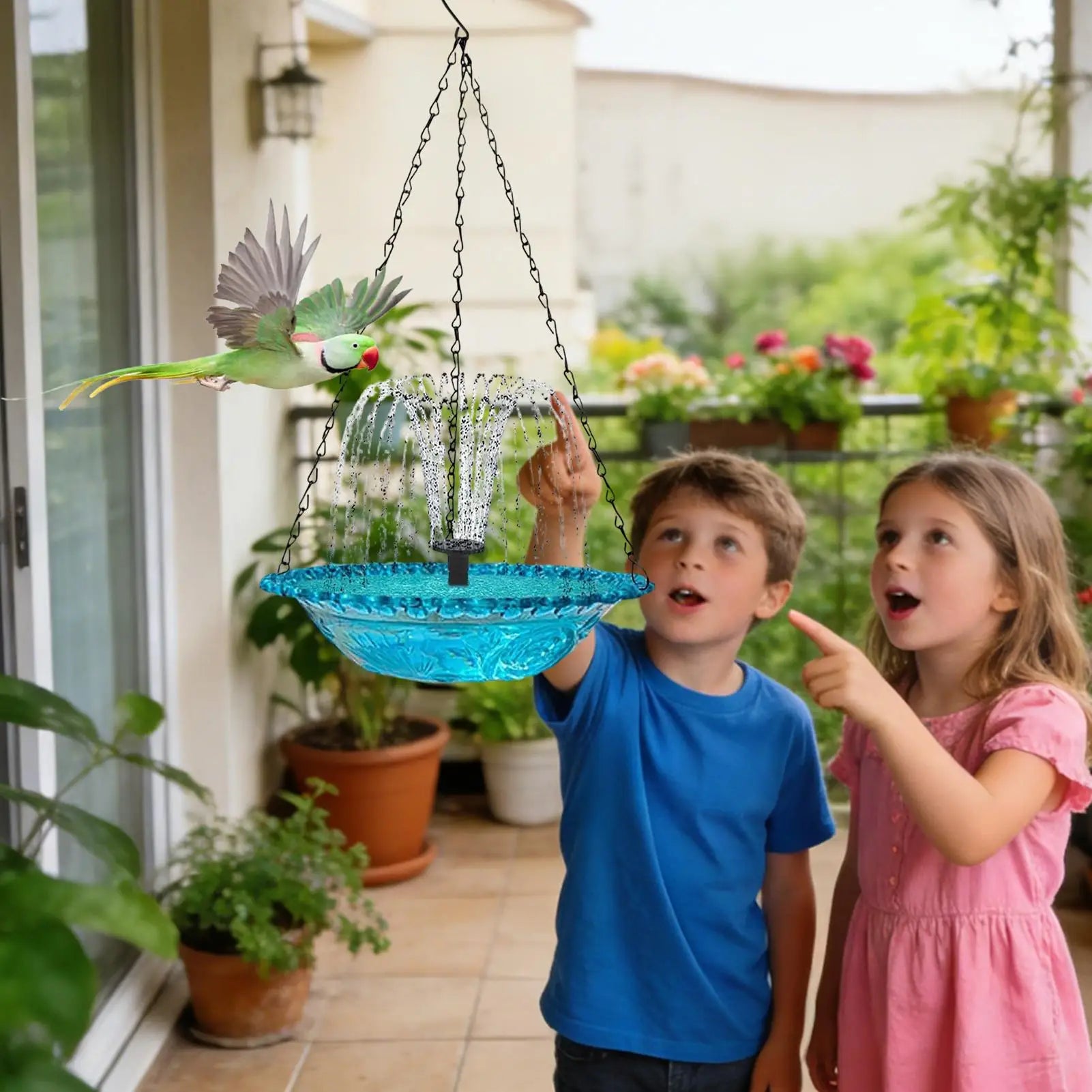 Solar Bird Bath Hangable Fountain Hummingbird Feeding Bowl Water Pump