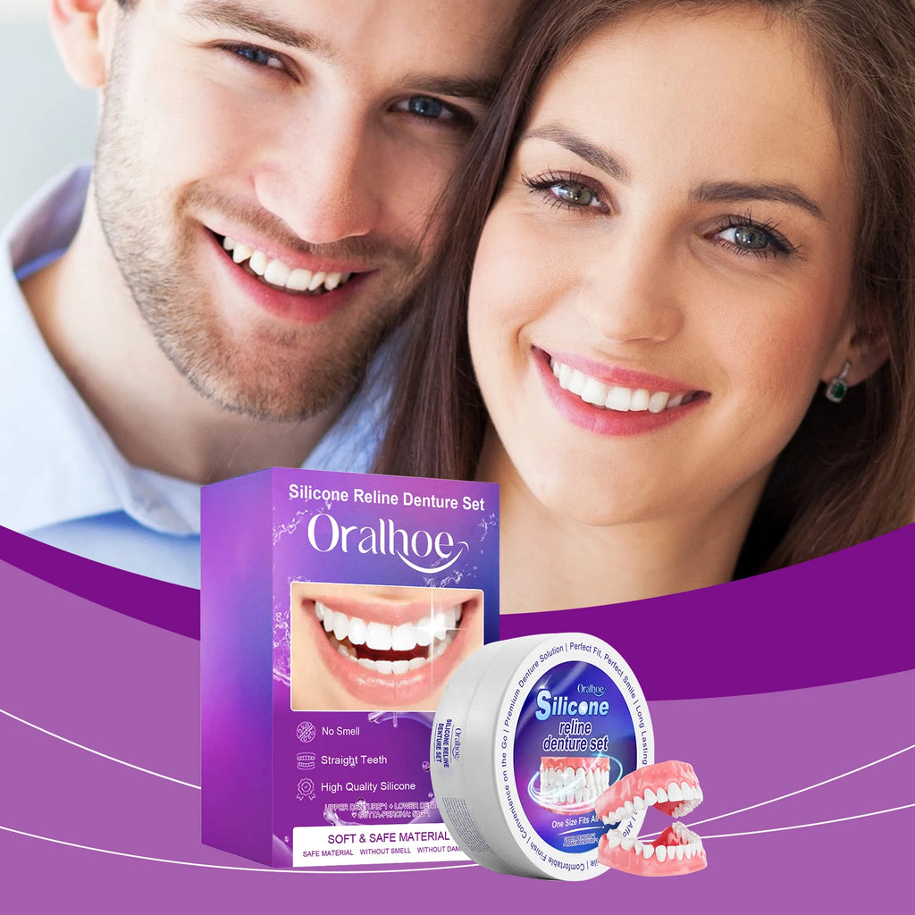 Silicone Denture Set Fit Temporary Orthodontic Teeth Dentures Fake Tooth Oral Hygiene Care Whitening Dentures Simulation Braces Zpaxo