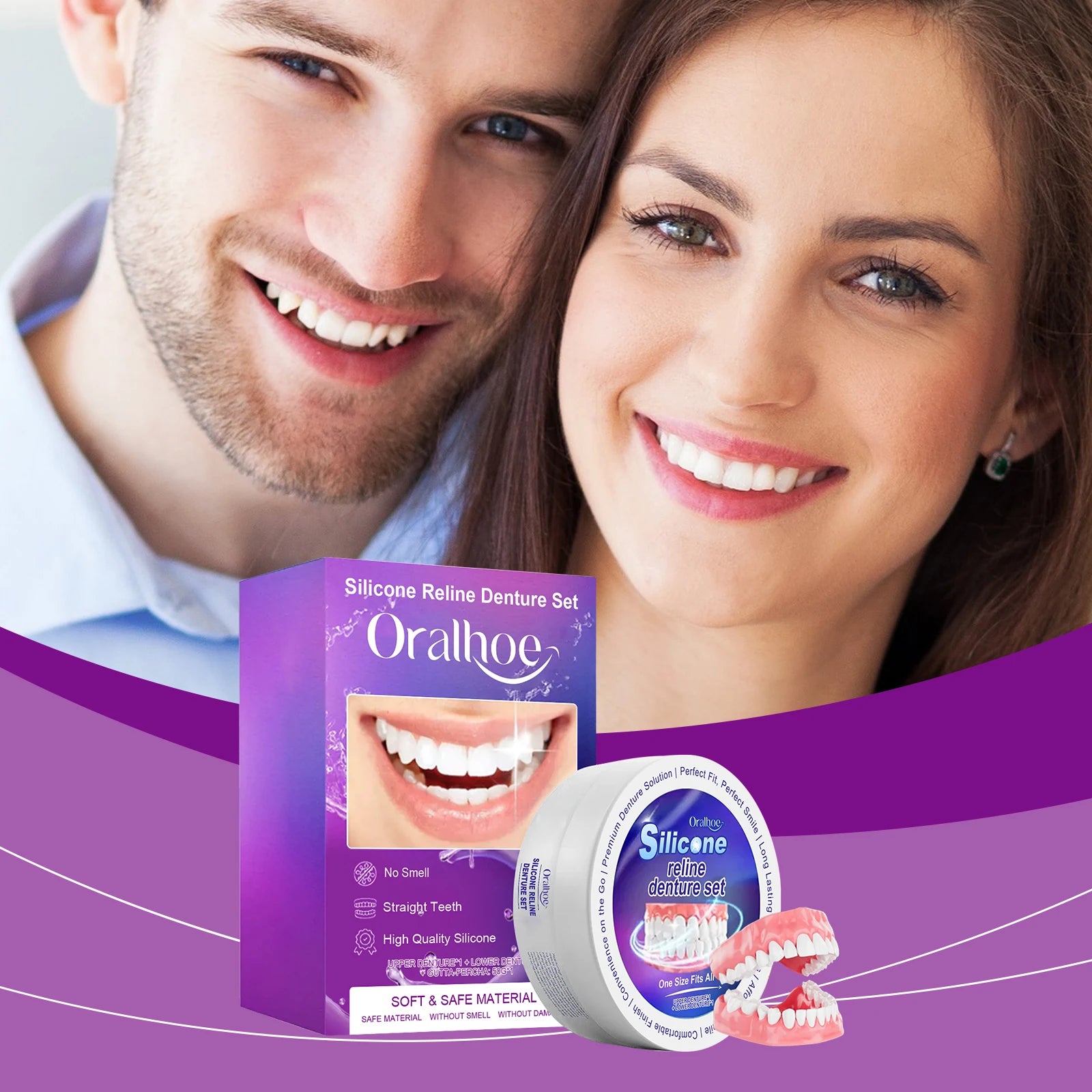 Silicone Denture Set Fit Temporary Orthodontic Teeth Dentures Fake Tooth Oral Hygiene Care Whitening Dentures Simulation Braces Zpaxo
