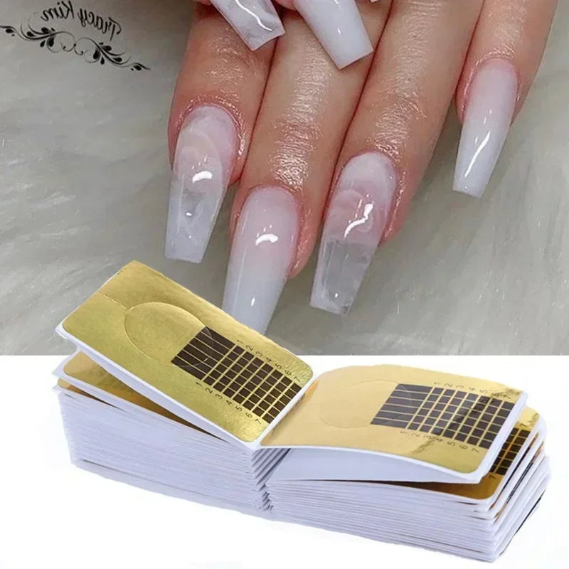 20/100/500PCS French Nail Form Tips Acrylic UV Gel Extension Curl Form Builder Sticker Art Guide Paper Manicure Stencil Zpaxo