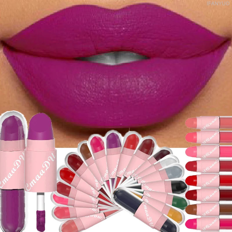 18Color 2In1 Matte Velvet Liquid Lipstick Double Head Sexy Red Purple
