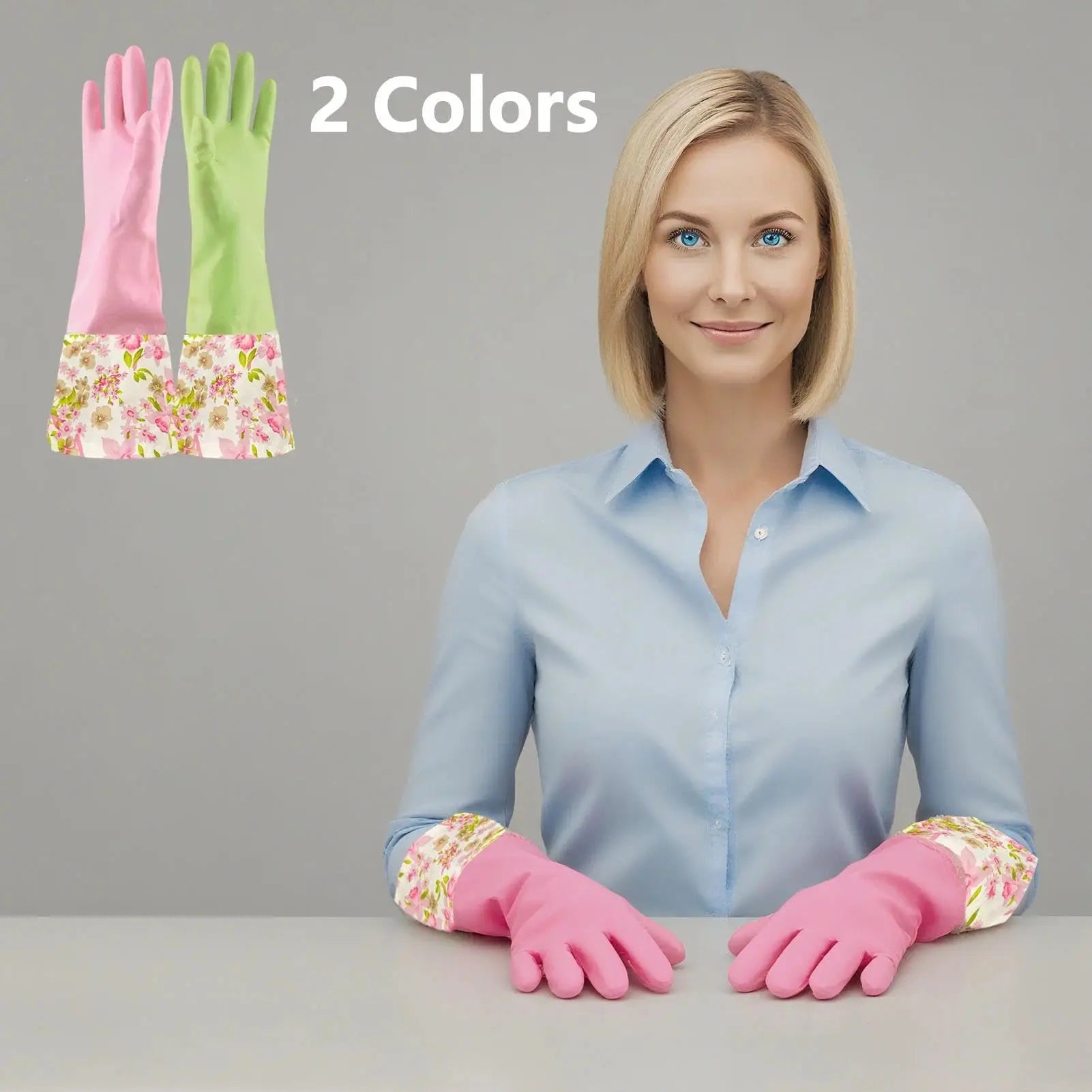 Dishwashing Gloves, Household Kitchen Rubber Cleaning Gloves 2 Pair Large (Pink+Green) Zpaxo