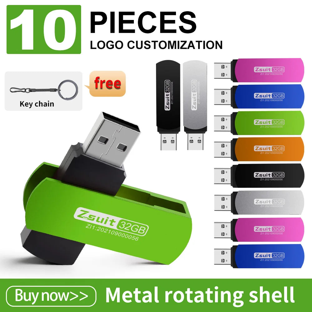 10PCS/LOT Free LOGO USB Flash Drive 4G 8G 16G Metal Usb Stick With Key Gift High Speed Memory U Disk Pendrive 3.0/2.0 Free Shipp Zpaxo