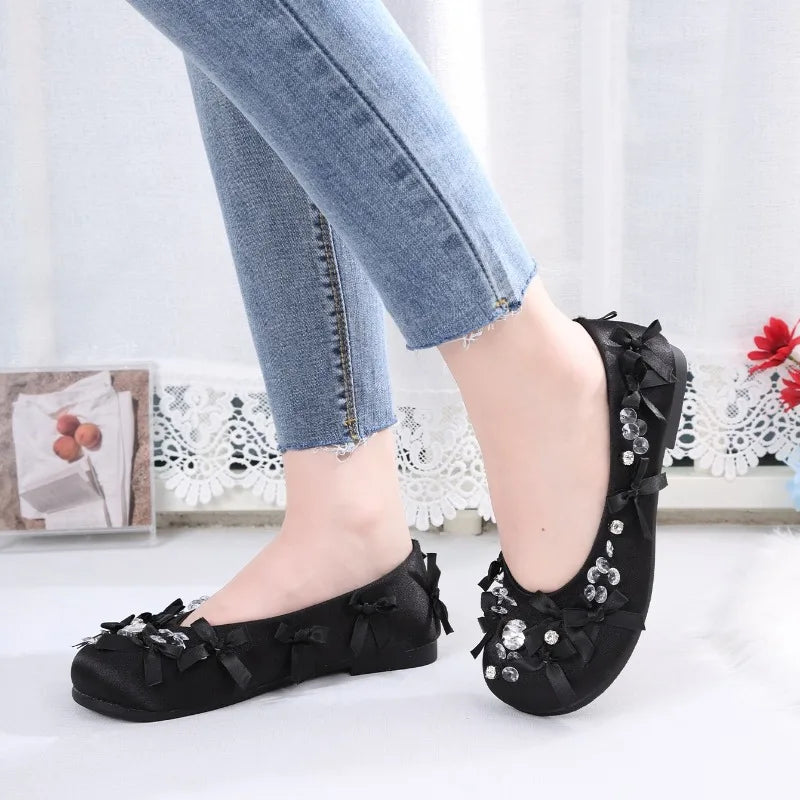 2025 Crystal Bling Ballet Pumps Glossy Solid Fashion Novelty Sweet