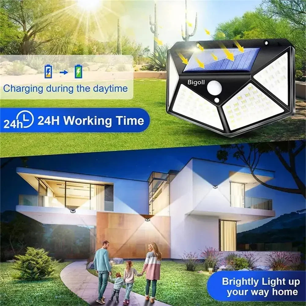 Solar Powered 100 LED Motion Sensor Wall Light Waterproof Outdoor Zpaxo