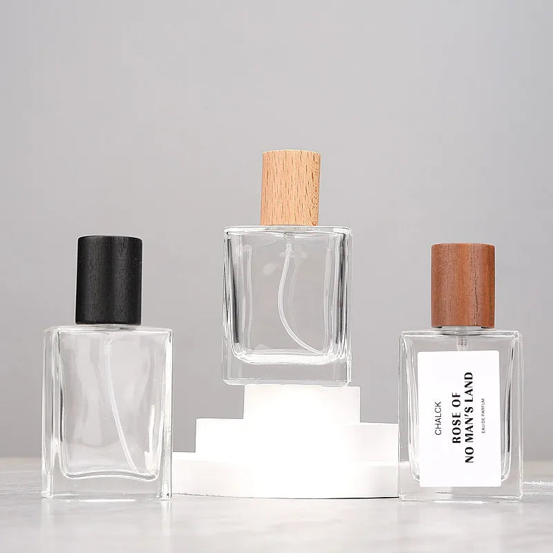 30ml Square Glass Perfume Spray Bottle – Refillable Wooden Cap Perfume Spray Bottle Zpaxo
