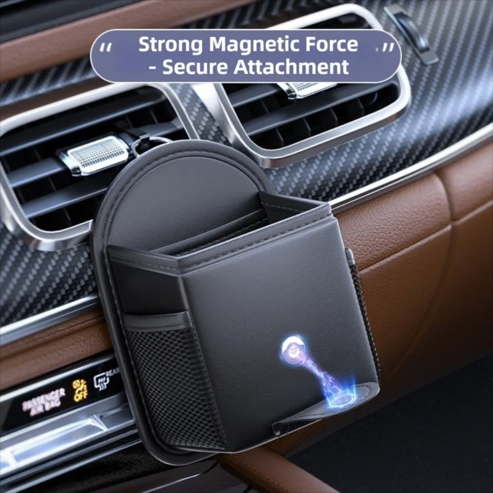 Hanging Car Storage Bag with Hook Multifunctional Leather Organizer Box Universal Premium Car Air Outlet Debris Bag Zpaxo