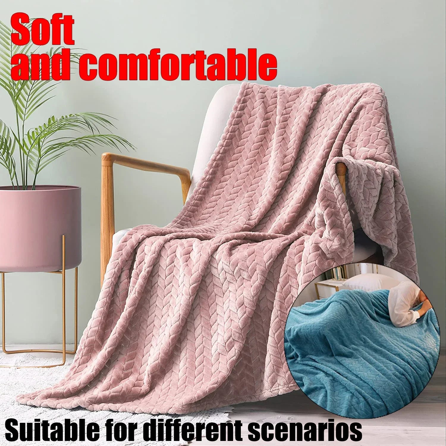Winter Blanket Children's Home Fluffy Bed Adult Warm Solid Striped