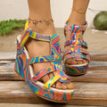 Women Sandals Round Toe Open Toe Shoes Summer Wedge Platform High Heels Sandals Platform Anti-Slip Wear-Resistant Shoes Women Zpaxo watermelon red 42