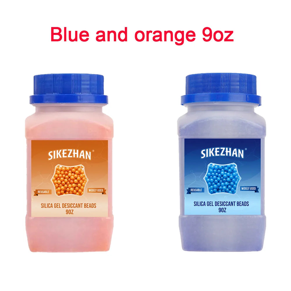 18OZ Blue/orange Waterproof Reusable Silica Gel Beads Bottles Moisture Absorber Electronic Product Desiccant Dehumidifie Zpaxo Blue and Orange 9OZ