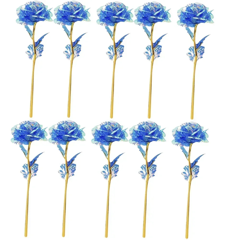 10PCS Valentine's Day Creative Gift 24K Foil Plated Rose Gold Rose Last Forever Love Wedding Decor Lover Roses Creative Gift Hot Zpaxo Blue 10PCS