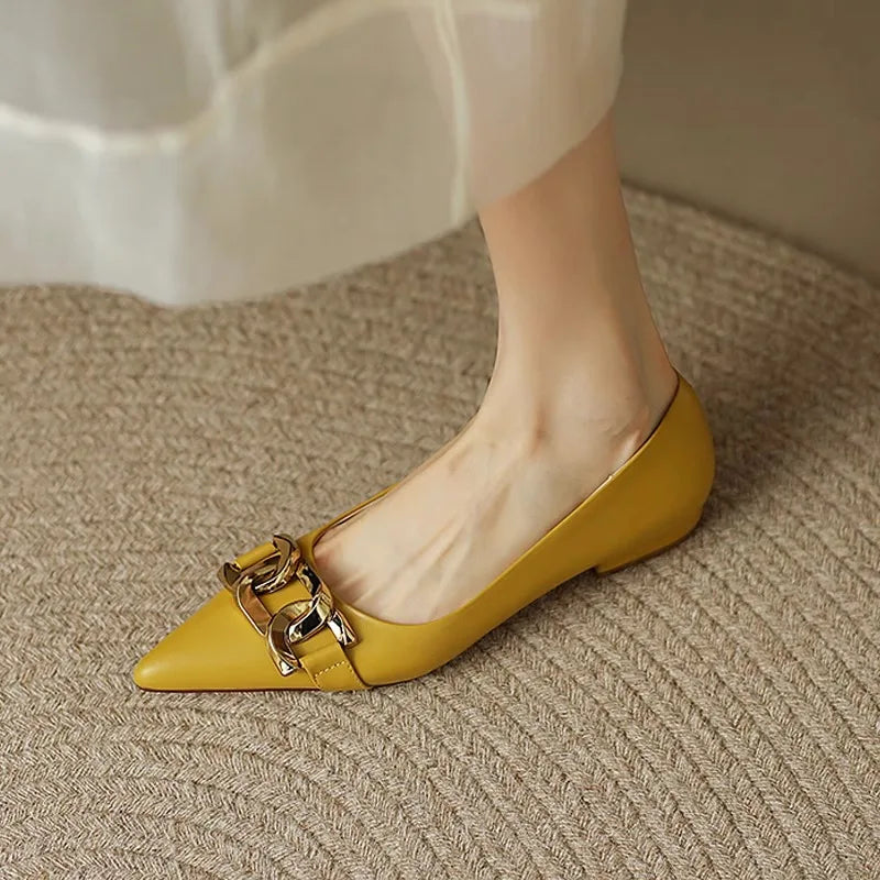Flat Shoes for Women Spring and Autumn 2025 New Metal Chain Pointed Toe Shallow Fashion Flat Women's Shoes Plus Size 42 43 44 Zpaxo