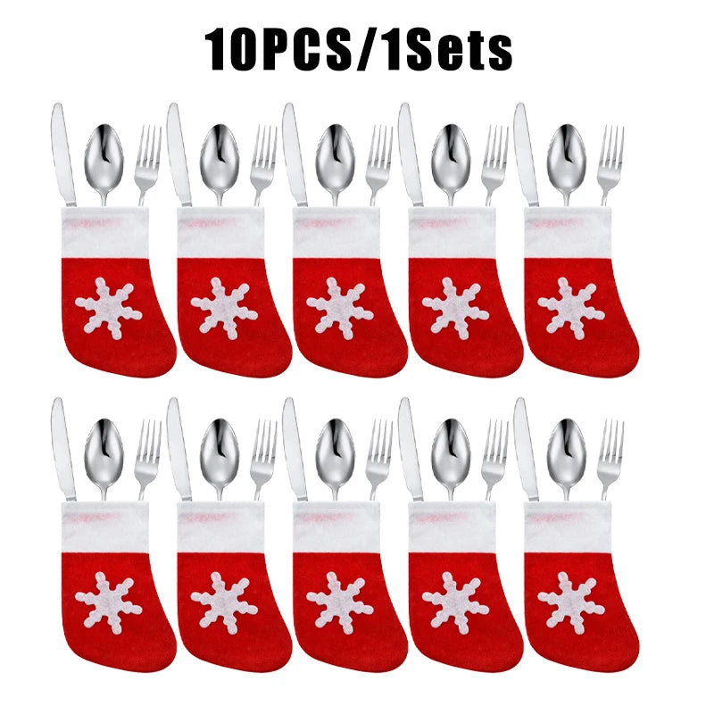 Festive Christmas Utensil Holder Knife Fork Spoon Sock Covers Xmas