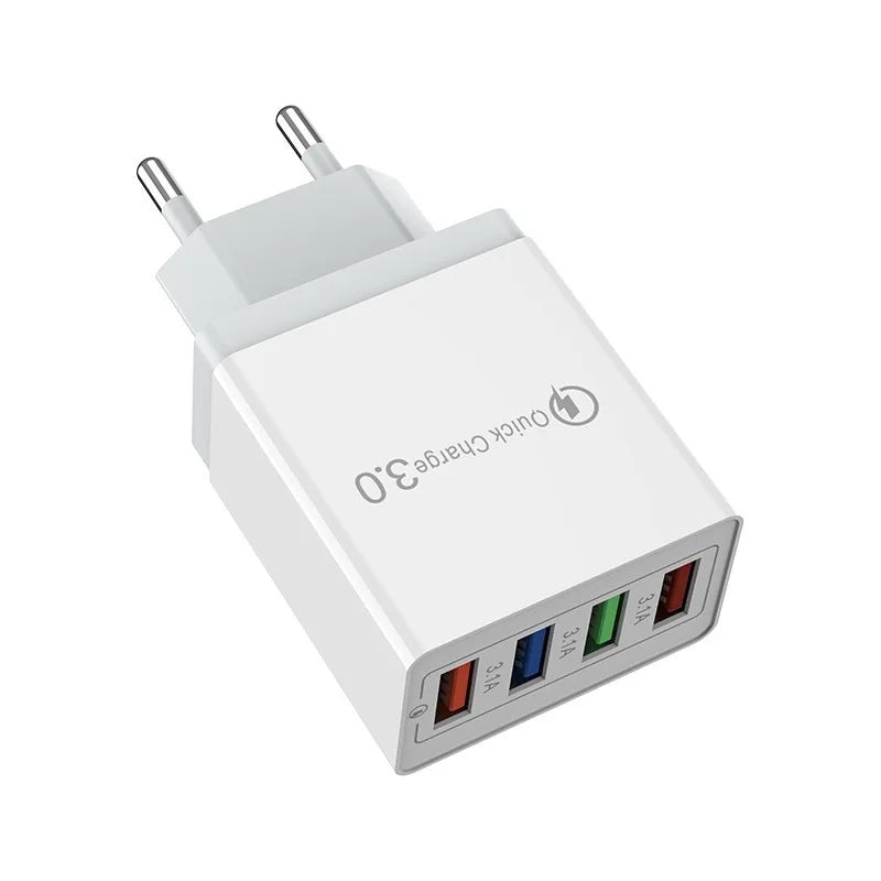 3A EU US Plug USB Charger 4 Ports Quick Charge 3 0 Mobile Phone