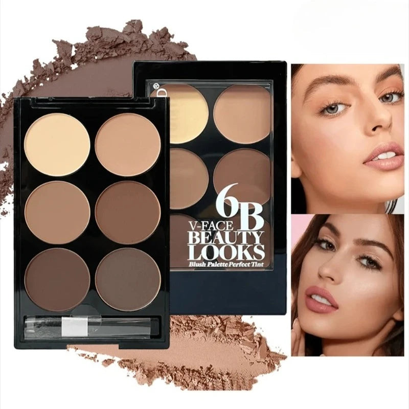 6-color Blush Contouring All-in-one Palette Pearlescent Matte Powder