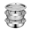 3PCS/1Set Multifunctional Vegetable Slicer Stainless Steel Blade Potato Carrot Grater Vegetable Washing Basin Drain Basket Kitch Zpaxo silvery