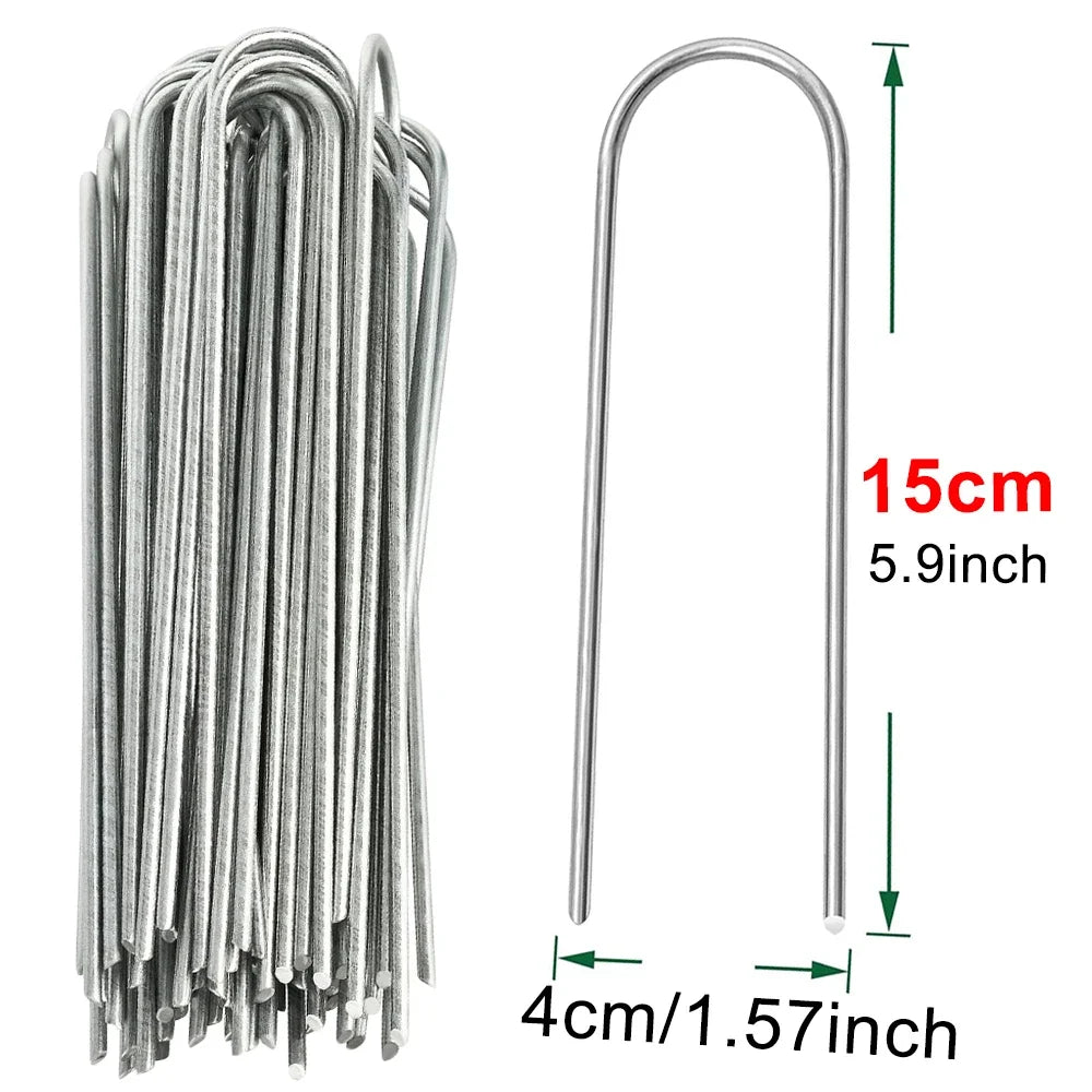 U-Type Sod Pins Lawn Anchors for Artificial Turf Landscape Fabric Fence Tubing Rust-Proof Weather-Resistant Garden Ground Nails Zpaxo 4cmx15cm 10pcs