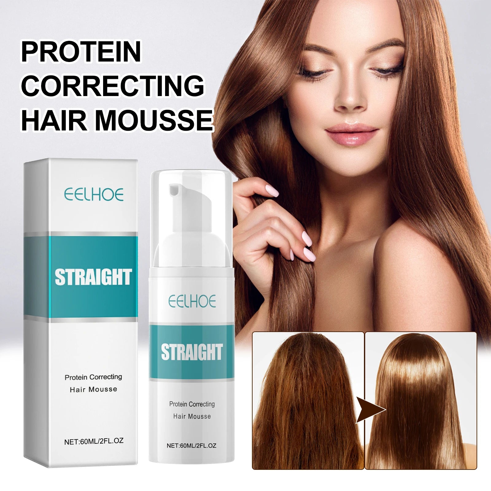 EELHOE Straight Hair Styling Mousse Long Lasting Styling Reduces Hair Frizz Repair Damaged Hair Treatment Cream 60ML Zpaxo Default Title