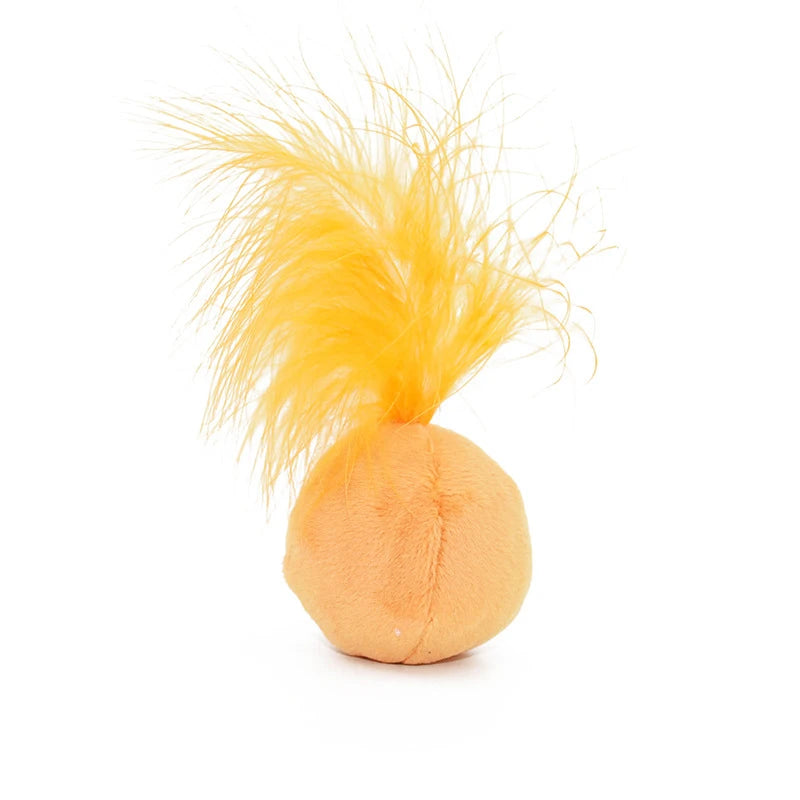 Furry Ball Cat Toy Feather Catnip Interactive Pom Balls Cats Soft Zpaxo Orange