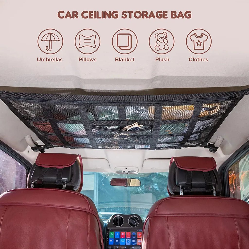 Car Strong Net Bag Load-Bearing Mesh Car Roof Storage Capacity Car Ceiling Auto Accessories Organizer Large Journey Space Saving Zpaxo