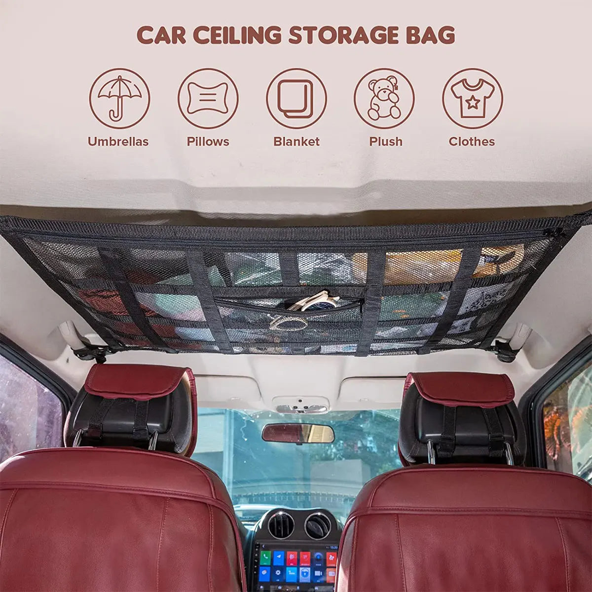 Car Strong Net Bag Load-Bearing Mesh Car Roof Storage Capacity Car Ceiling Auto Accessories Organizer Large Journey Space Saving Zpaxo