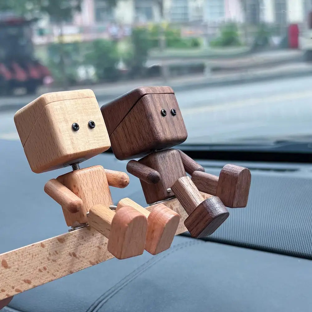 Creative Car Dashboard Decor Leg-swinging Robot Wooden Figure Funny Shaking Wooden Man Figurine Aromatherapy Gift Zpaxo