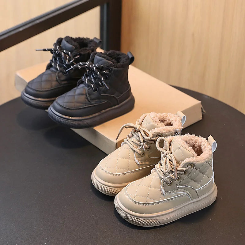 2023 Trend Fashion Winter Boots Girls Korean Plaid PU Leather Thick Zpaxo