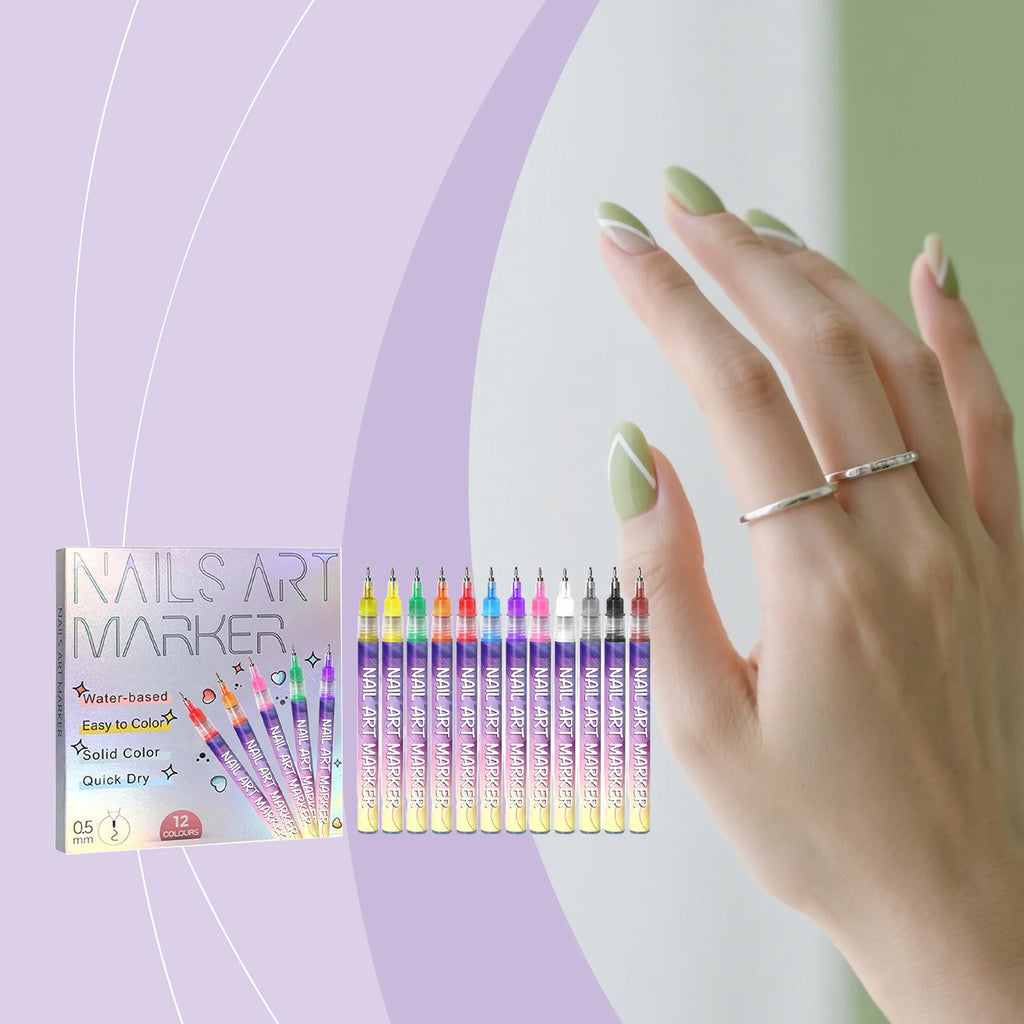 12 Colors DIY Quick Dry Graffiti Dotting Point Liner Pens Nail Art