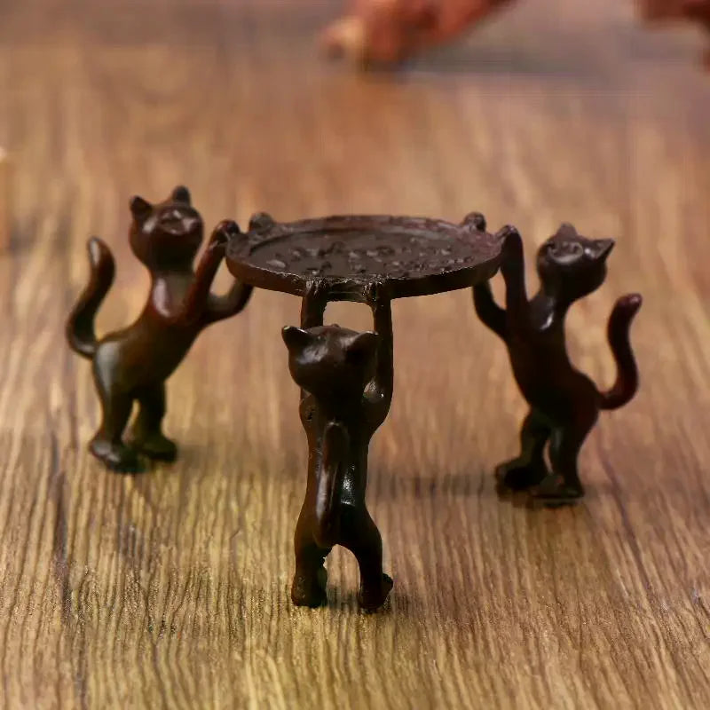 For Incense Burner Candle Holder Room Decor Tray Mini Retro Three-Kitty Tray Adorable Design Entryway & Tabletop Stand Zpaxo Default Title