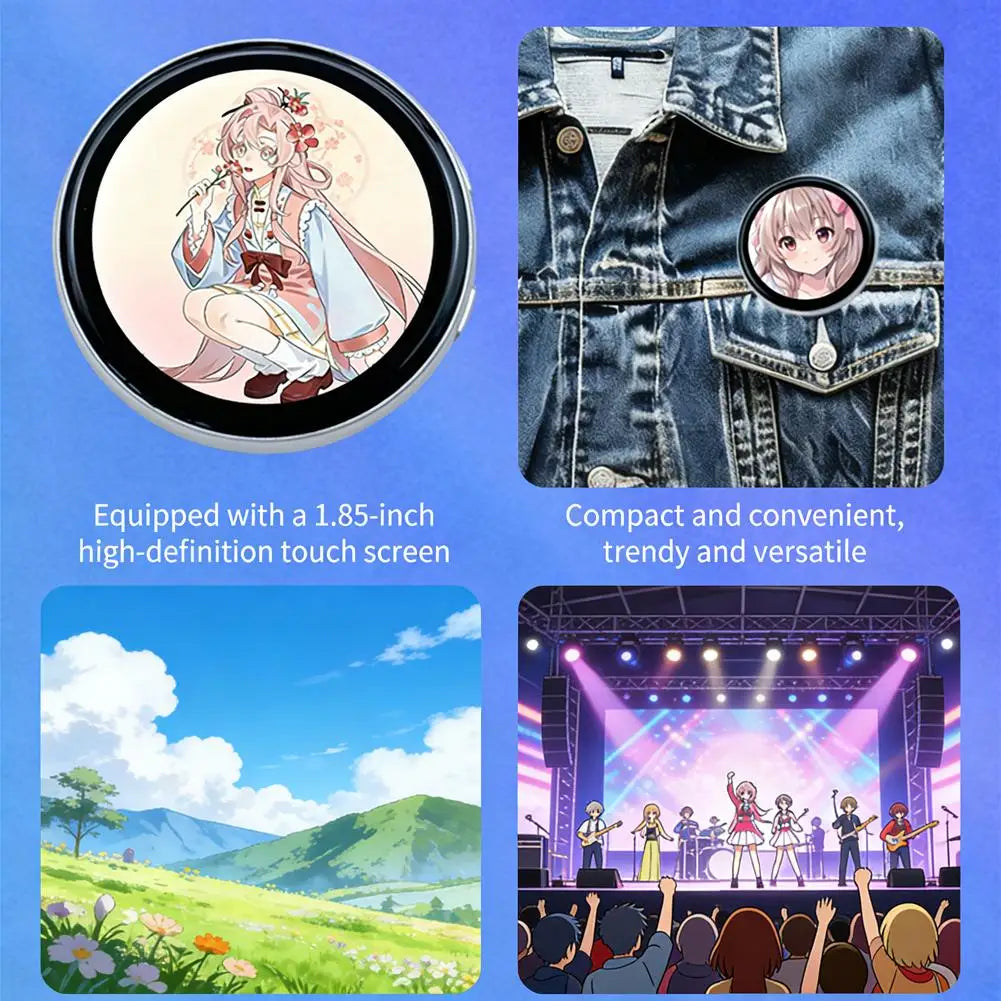 Anime E-Badge 1.85" Touch Screen LED Display Pin | Video Playback Wearable Display Badge Zpaxo
