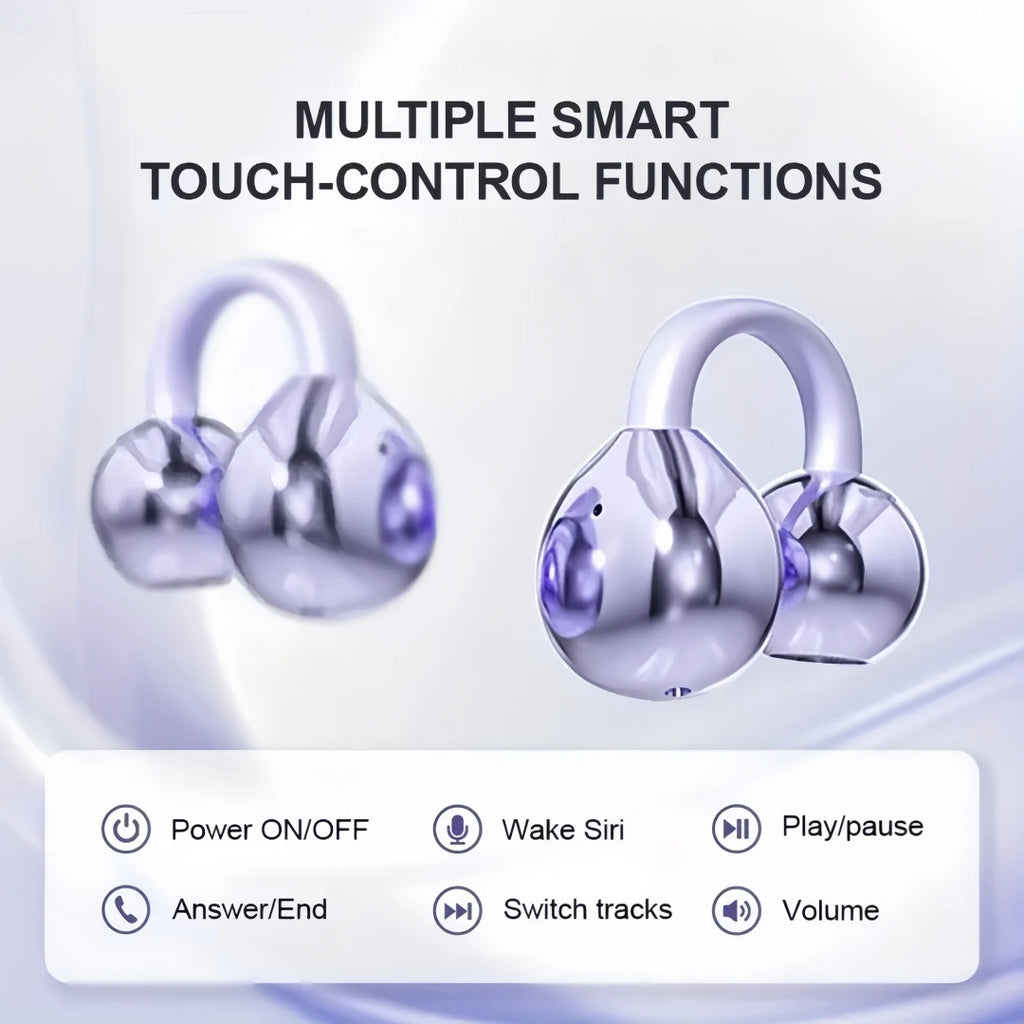 Clip Earbuds Open Ear Wireless Bluetooth 6 0 Headphones Mic 50H Play
