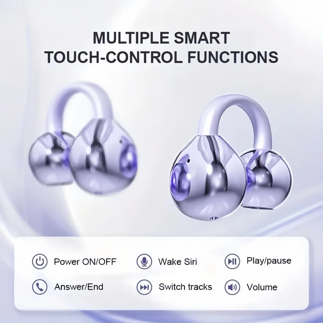 Clip Earbuds Open Ear Wireless Bluetooth 6 0 Headphones Mic 50H Play