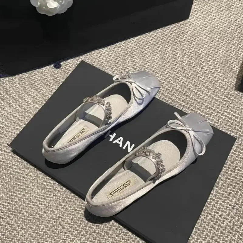 Square Toe Flat Shoes for Women Rhinestone Spring Autumn 2025 New Ballet Shoes Mary Jane Shoes for Women Big Size 42 43 44 Zpaxo