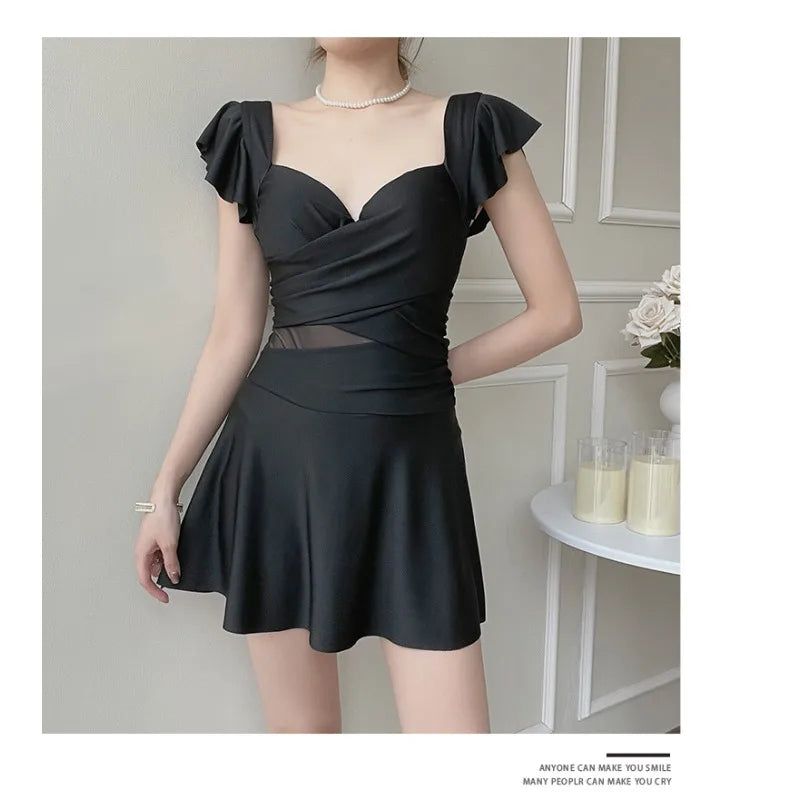 Swimsuits for Women Onepiece Solid Color French Swimsuit Wholesale Conservative Slim Steel Bra Dress Swimsuit Hot SpringPortable Zpaxo