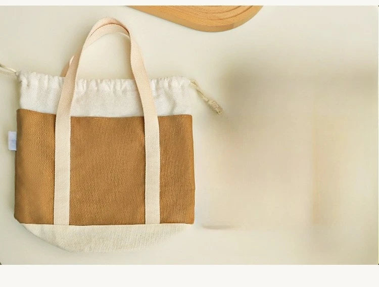 Thick canvas lunch ba hand-held rice bag insulated lunch bag student office worker portable drawstring lunch box bag Zpaxo