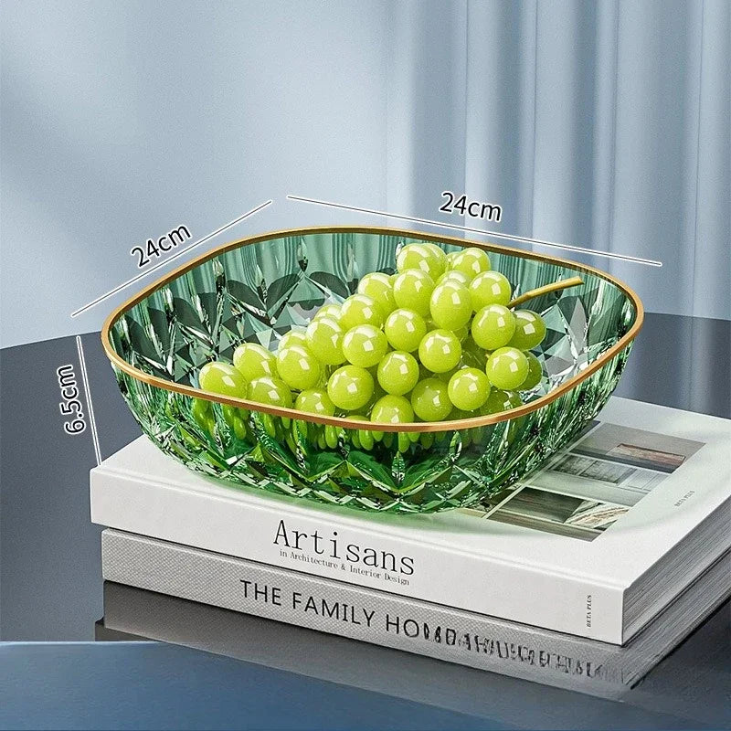 Hot Household Fruit Bowl Salad Dessert Biscuit Plate Plastic Square Transparent Tray Golden Edge Snack Plates Tableware Zpaxo Phnom Penh Green 1