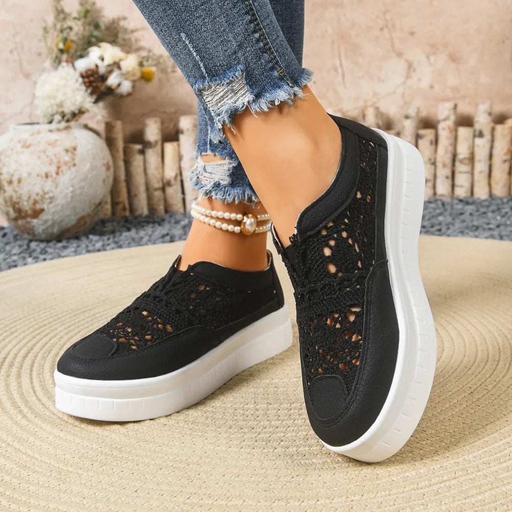Women's Thick Soled Shoes Fashion Hollow Out Embroidery Slip-on Board
