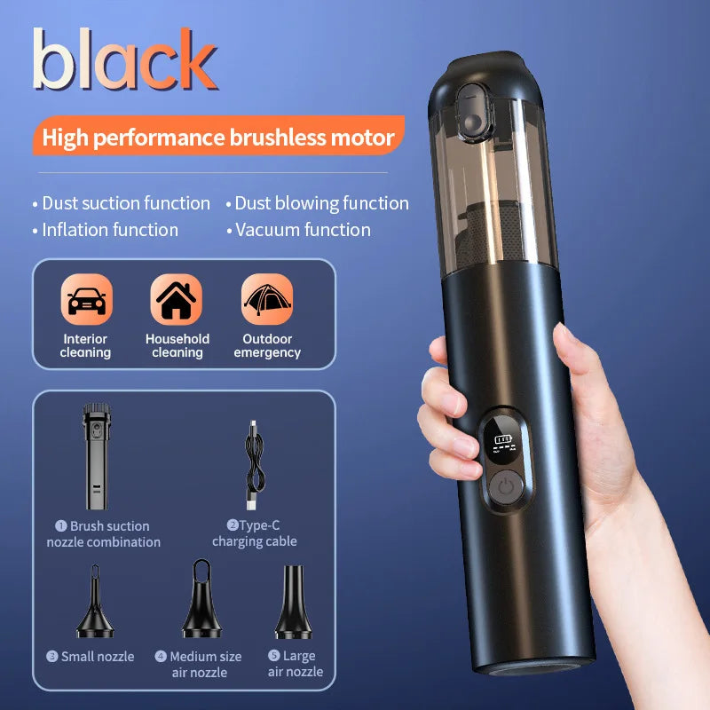 Portable wireless vacuum cleaner blowing and suction integrated 4 in 1 brushless handheld vacuum cleaner for home and car use Zpaxo 101782-black