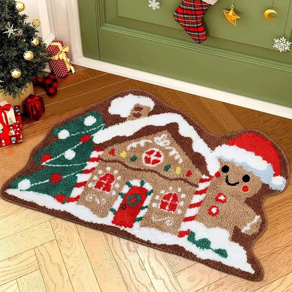 Gingerbread Doormat Christmas Welcome Mat 60x40cm Non Slip Absorbent
