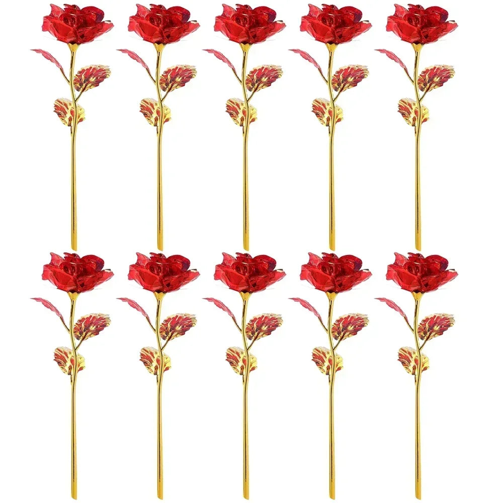 10PCS Valentine's Day Creative Gift 24K Foil Plated Rose Gold Rose Last Forever Love Wedding Decor Lover Roses Creative Gift Hot Zpaxo Red 10PCS