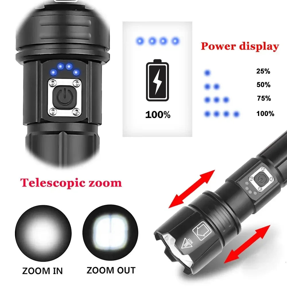 ESMARTER 30W LED Tactical Flashlight USB Rechargeable 1500m
