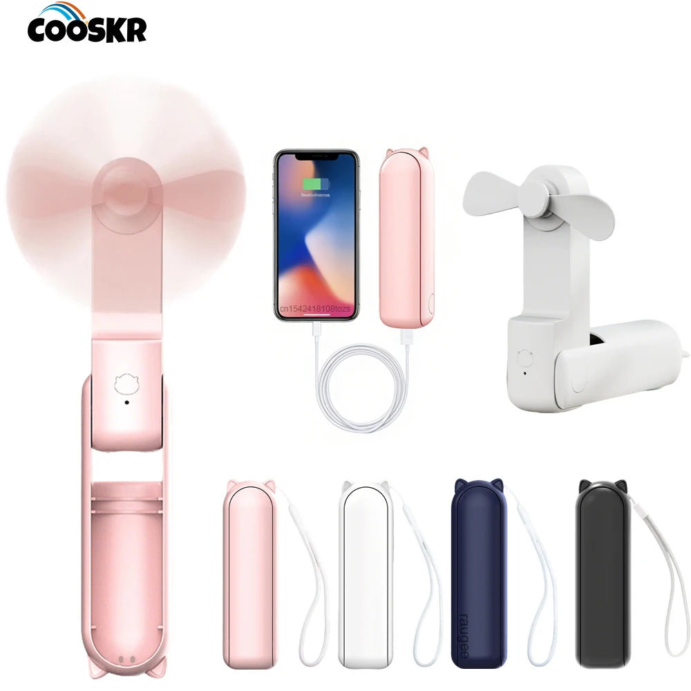 Mini Portable Fan 2000mAh Rechargeable Foldable Small Pocket Handy