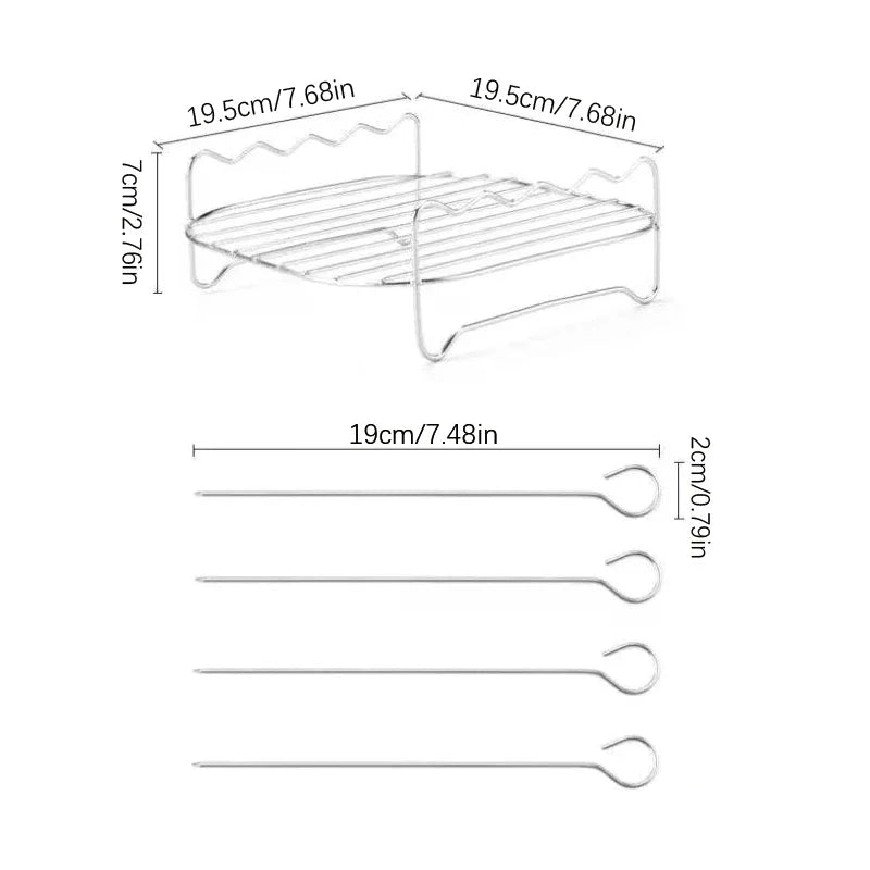 Stainless Steel Double Layer Grill Rack With 4 Roast Meat Picks Steam Rack Air Fryer Rack Air Electric Fryer Accessories Zpaxo