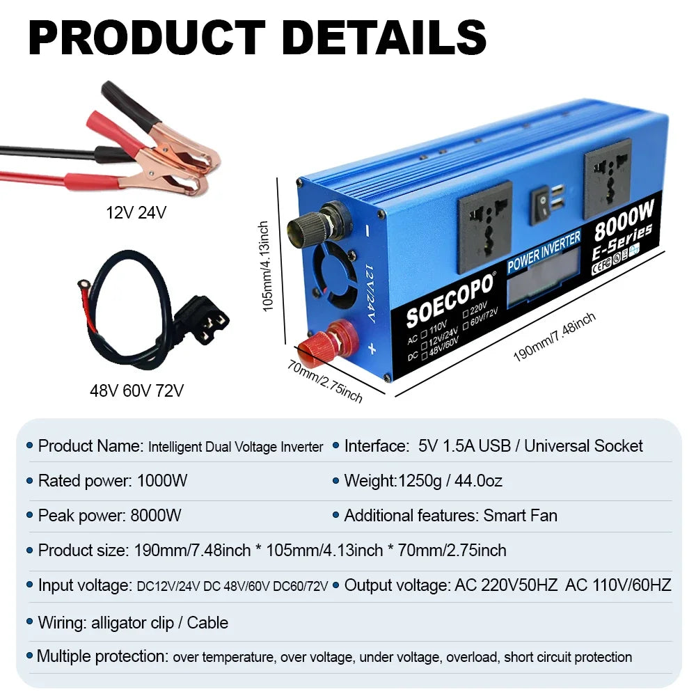 SOECOPO 8000W Solar Power Complete Kit 400W Solar Panels + 8000W DC12V - AC110V/220V Inverter +100A Controller Zpaxo