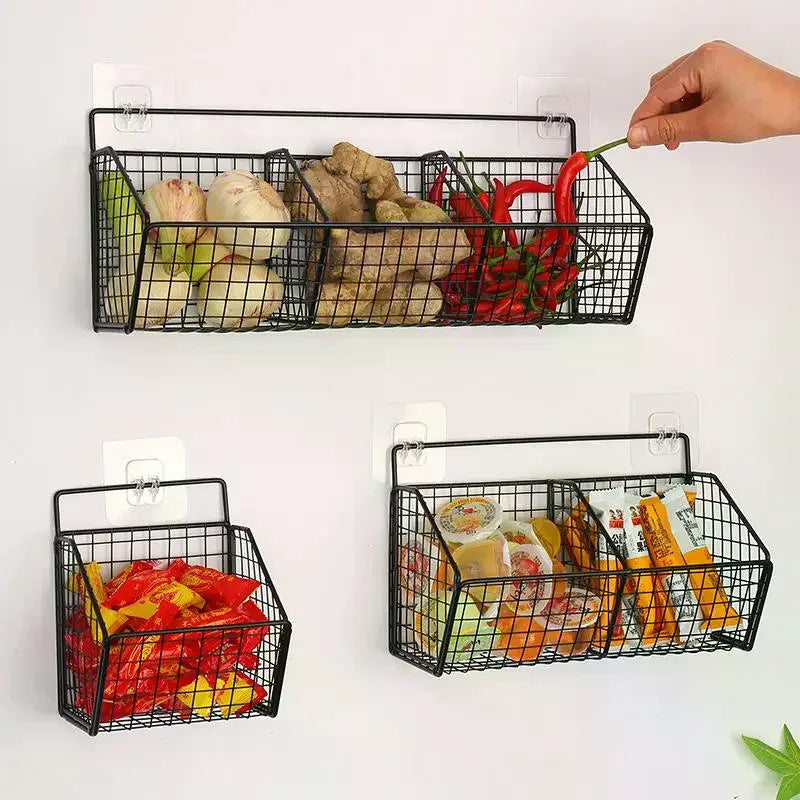 Carbon Steel Hanging Wire Basket 1 2 3 Grid Wall Mounted Kitchen Zpaxo