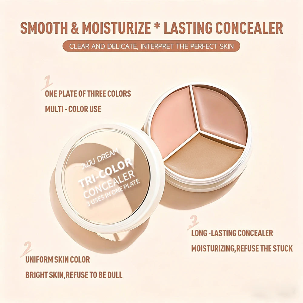 Professional Concealer Palette 3 Shades, Full Coverage Dark Circle Corrector, Face Makeup for Flawless Skin Zpaxo