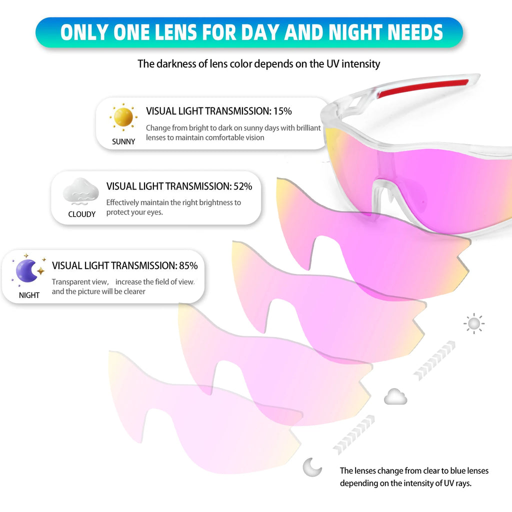 Toptrek Polarized Photochromic Cycling Sunglasses UV400 Sports Glasses Men Women Windproof Eyewear for MTB Road Bike Outdoor MTB Zpaxo