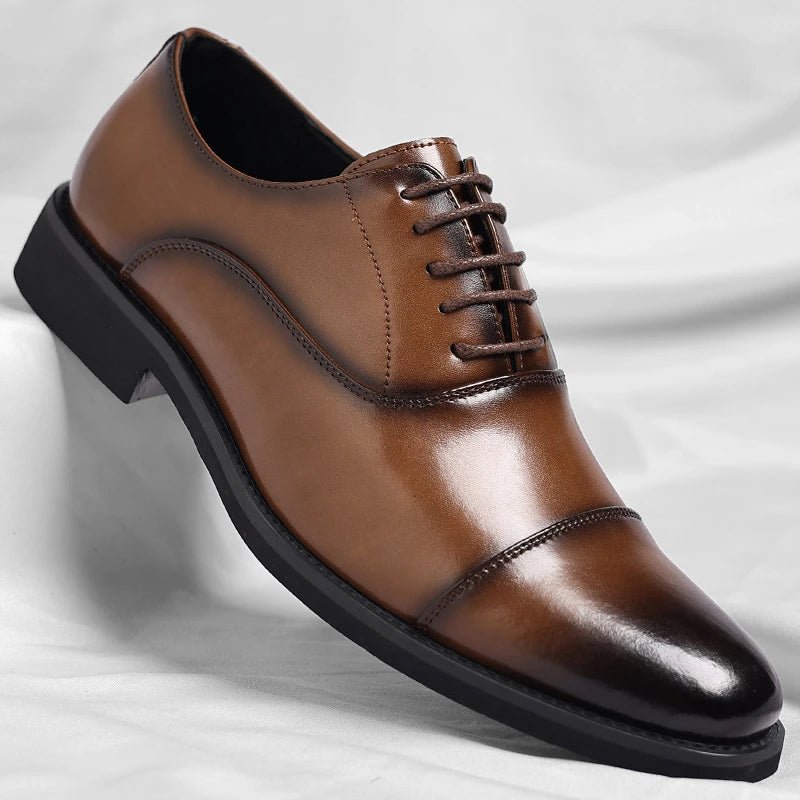 Mens Brown Gradient Leather Cap Toe Oxford Dress Shoes Lace Up Formal Zpaxo 5008 Brown 40 China Mainland
