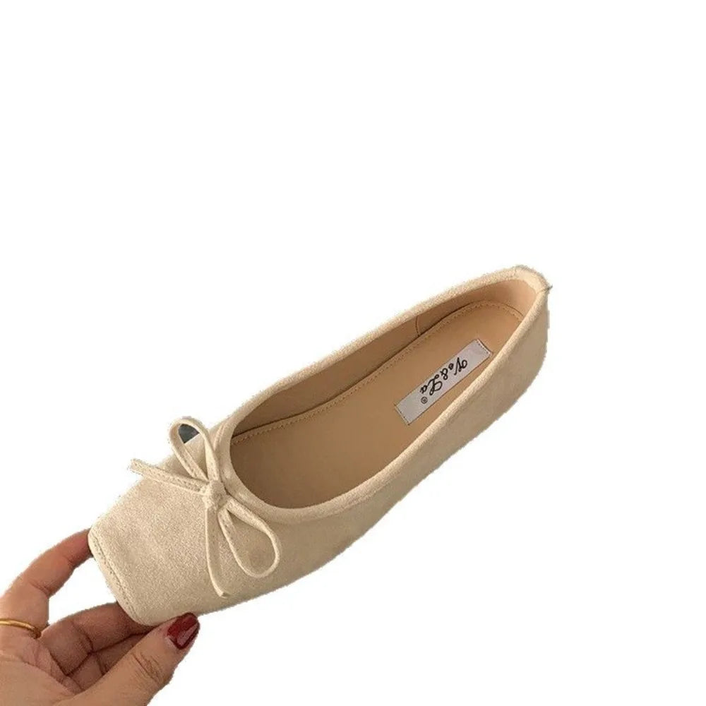 Woman Casual Square Head Bow Flats Flock Mocasines Ballerina Church