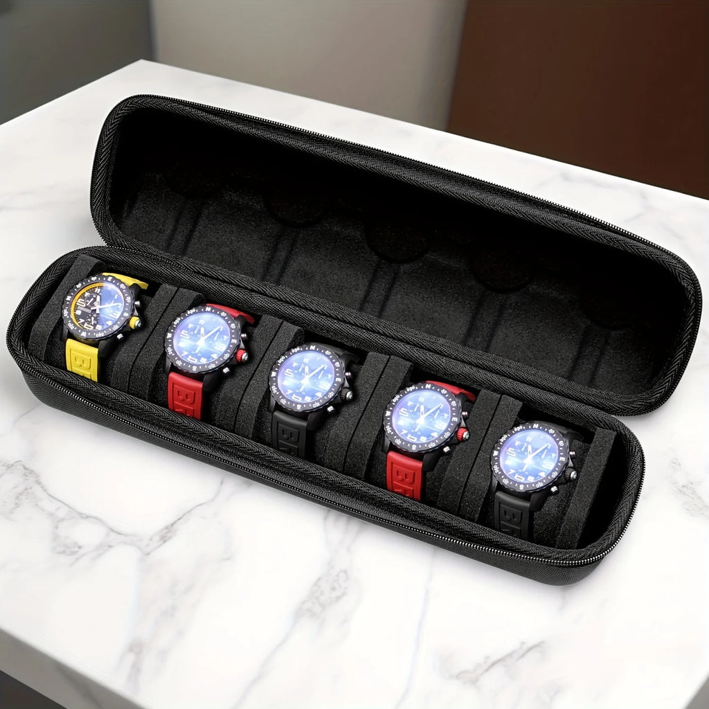 5-Slot Watch Case Hard Shell Travel Organizer Pillow Insert Ready